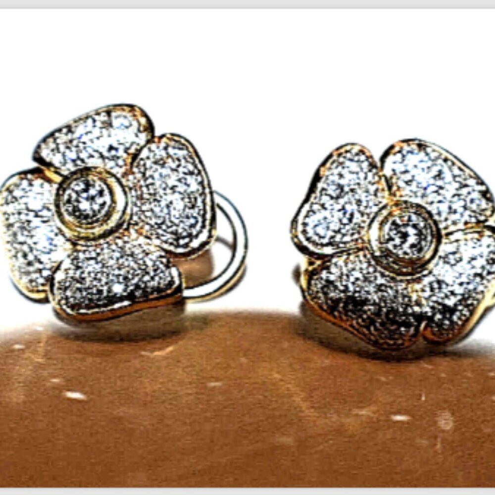 1 ct Pave' FG-VS1 Colorless Diamond Earrings, Loupe Clear, Stud Omegas, Designer